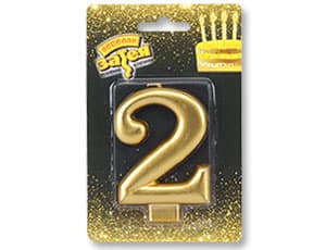 Свеча для торта -цифра "2" Золотая, 8см