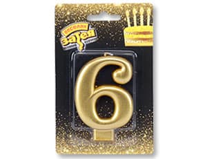 Свеча для торта -цифра «6» Золотая, 8см