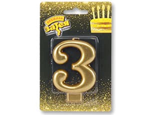 Свеча для торта -цифра "3" Золотая, 8см